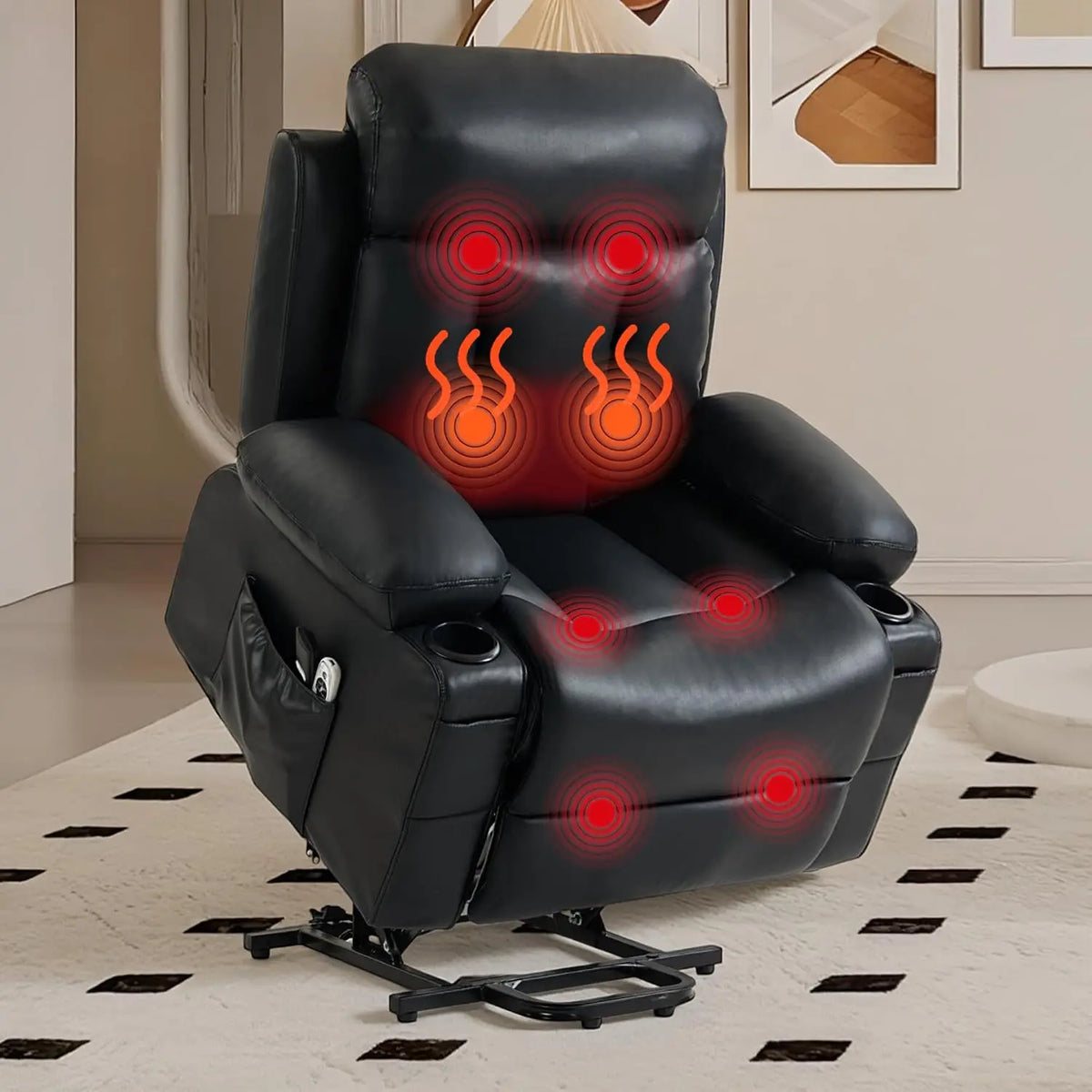 Power Lift Recliner Chair - PU Leather Massage Heat Recliner, Black