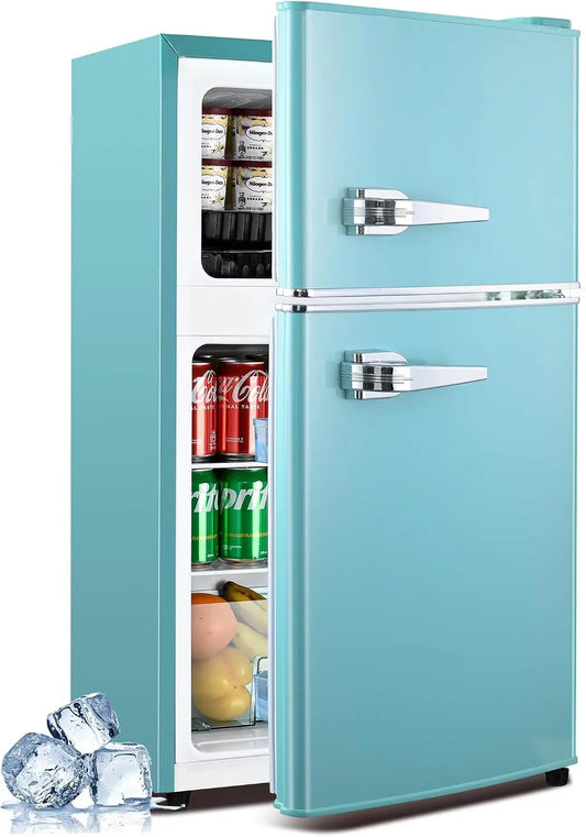 Anypro 3.2 Cu. Ft. Fridge with Freezer with 2 Doors - Refrigerator with 7 Level Temperatures, LED Light, Adjustable Shelves, Office, Dorm, Apartment
