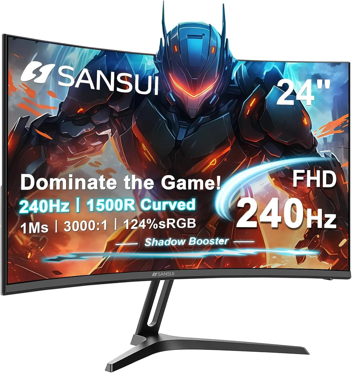 SANSUI 24 Inch Curved 240Hz Gaming Monitor FHD 1080P - 1500R Curved Computer