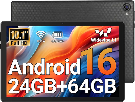 Jeazans Tablet - 10.1 Inch Android 16 Tablet, 24GB RAM 64GB ROM 1TB Expand