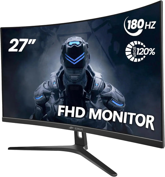 CRUA 27 Inch FHD 1080P 180Hz Curved Gaming Monitor - 1800R, AMD FreeSync, Black