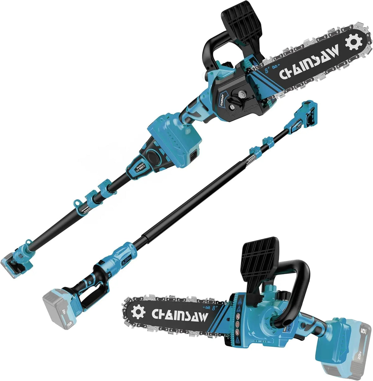 2-in-1 Brushless Cordless Pole Saw - 8 Inch Electric Pole Chainsaw for Makita 18V Battery, Not Included, 14.8 FT Max Extension, Wood Cutting