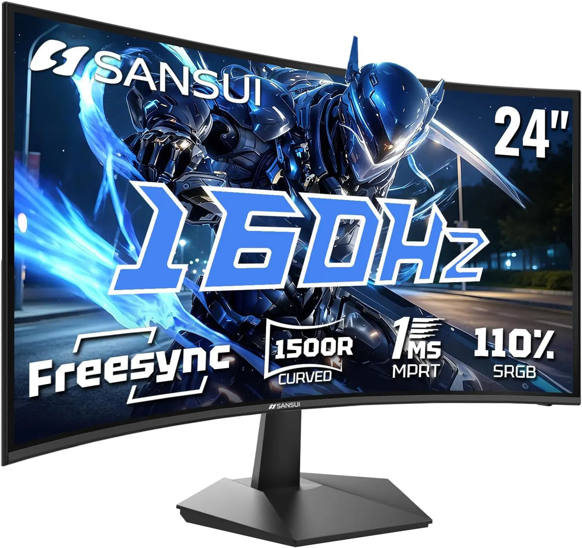SANSUI 24 Inch Curved 160Hz Gaming Monitor - 1500R Curved Gaming Monitor