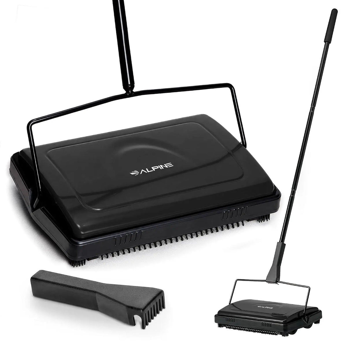 Alpine Manual Carpet Sweeper Triple Brush - Cordless Non Electric Multi-Surface Floor Brush Hardwood Floor Cleaner Easy Sweeping for Carpeted Floors