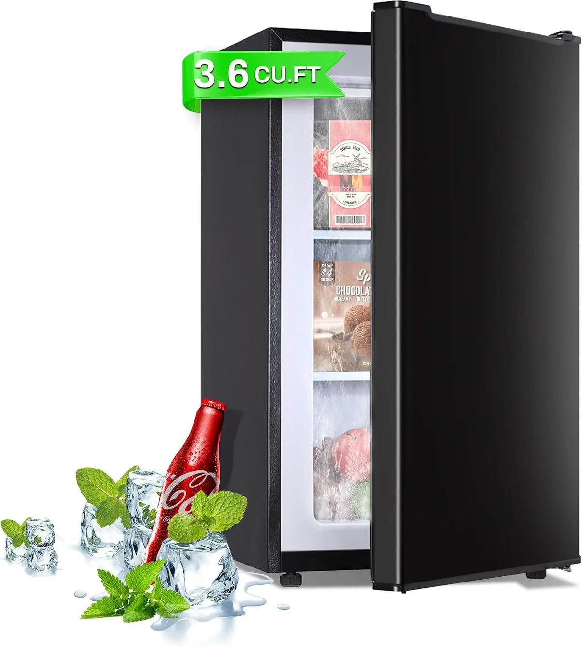 Maine 3.6 Cu. Ft. Small Upright Freezer - Compact Mini Freezer, Black