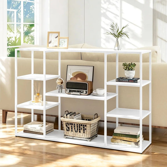 47 Inch Metal Console Table with 8 Storage Shelves - Extra Long Entryway Table, Narrow Sofa Table, Hallway Table for Entrances to Corridor, Foyer