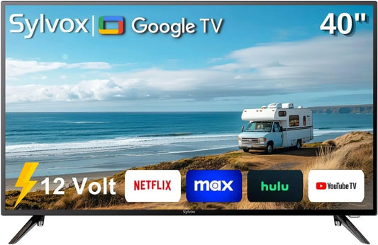 SYLVOX 40-Inch RV TV - 12 Volt Smart TV with Google OS, 178° Wide Viewing, HDMI/USB Ports, AC/DC Power, Voltage Protection for Camper