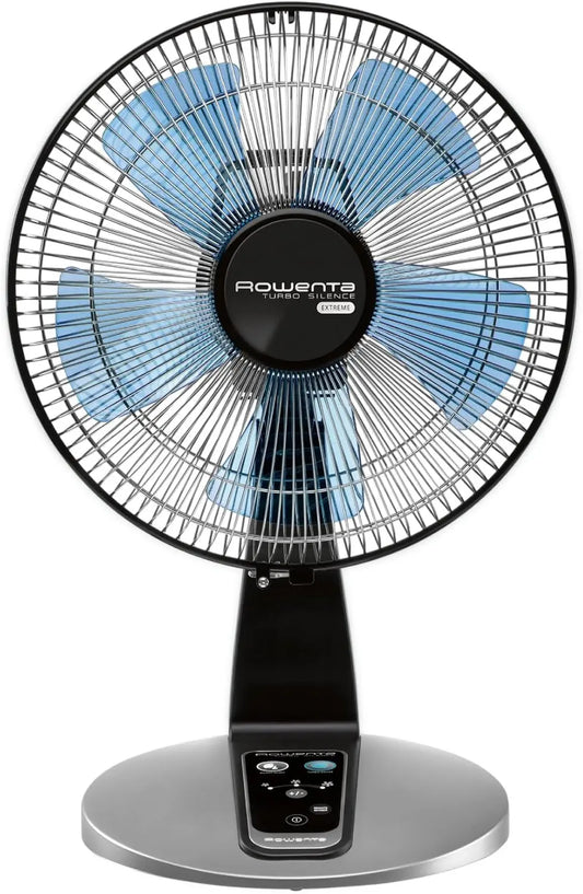 Rowenta - Desk Fan, Turbo Silence Table Fan with Remote, 18 Inch, Ultra Quiet Fan for Bedroom, Oscillating, Portable, 5 Speeds, Black, Indoor, VU2660