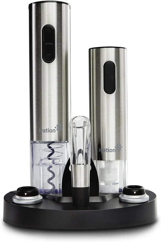 Ivation Stainless Steel Electric Wine Opener - Aerator & Preserver Gift Set