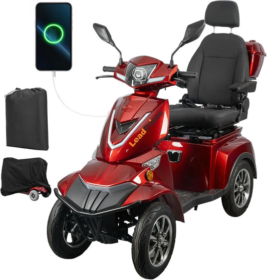 Heavy Duty Electric Mobility Scooter: Adults Seniors 1000W All Terrain 4 Wheel Powered Scooter - 500lbs Capacity, Travel 25-32 Miles Range
