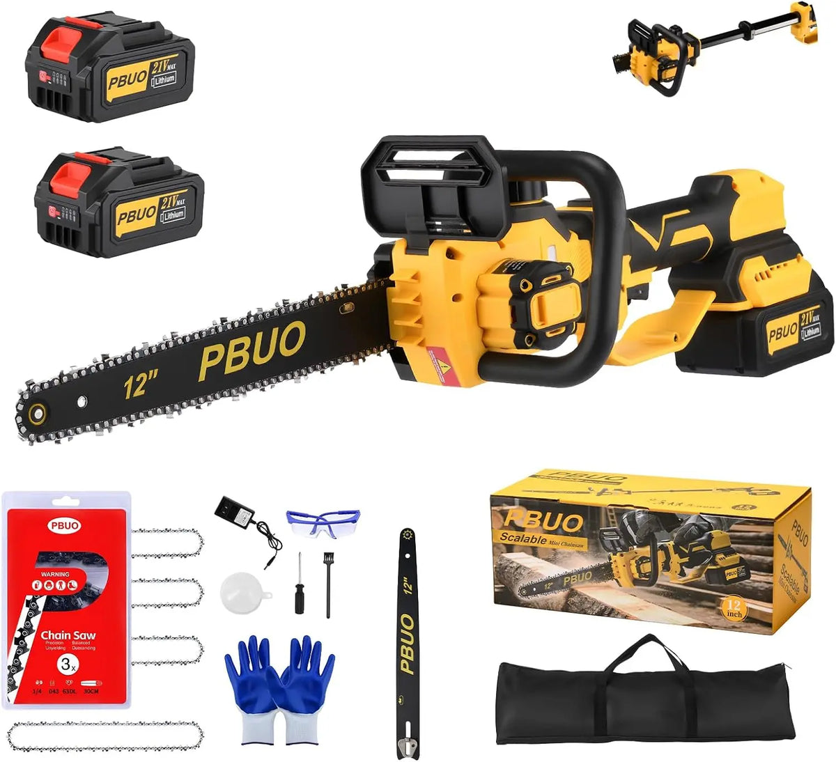 12 Inch Cordless Brushless Electric Chainsaw - Yellow