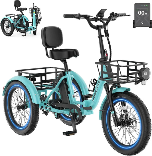 MOONCOOL Electric Trike for Adults - 500W/750W 20 Inch Fat Tire Folding Tricycle