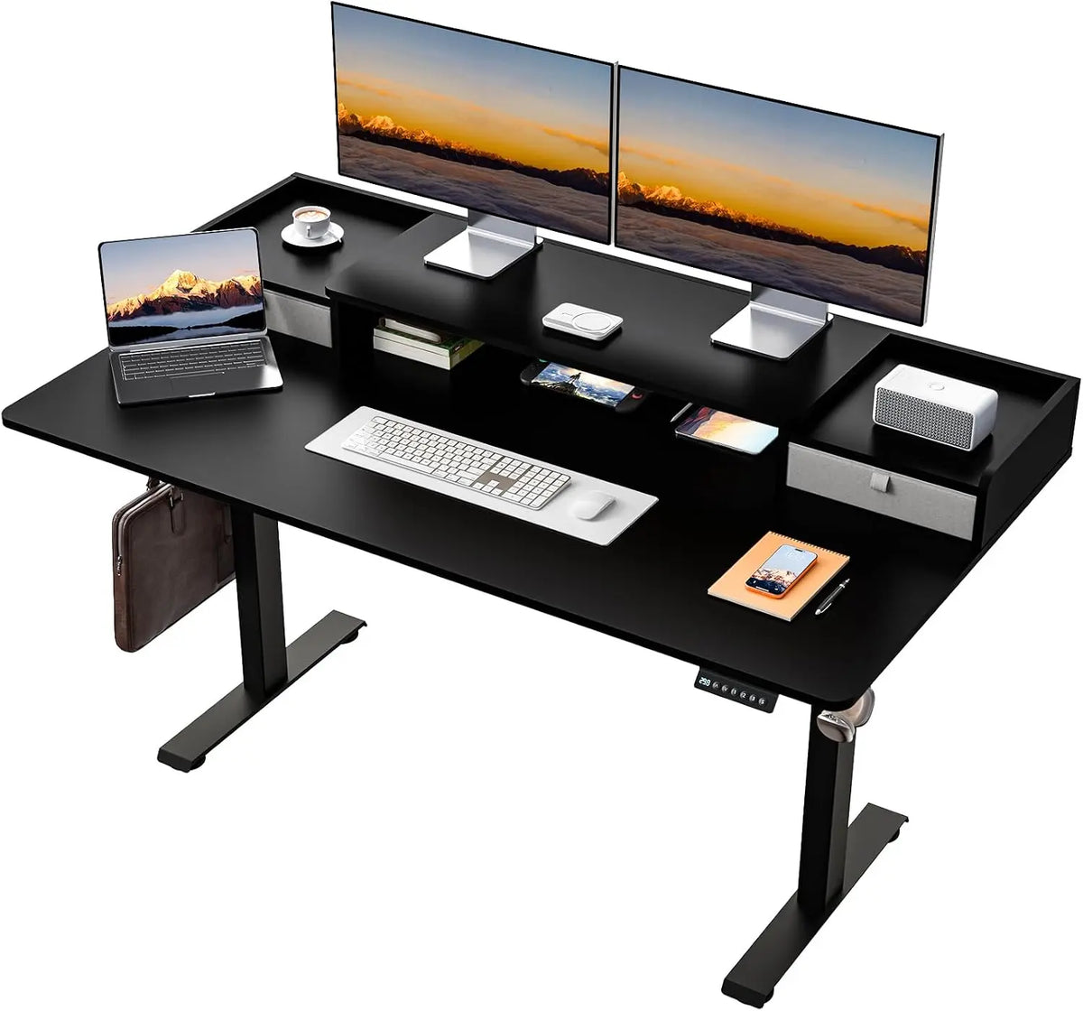 63 x 30 Inch Electric Standing Desk with 2 Drawers - Adjustable Height Widened Stand Up Desk with Storage, Classic Black