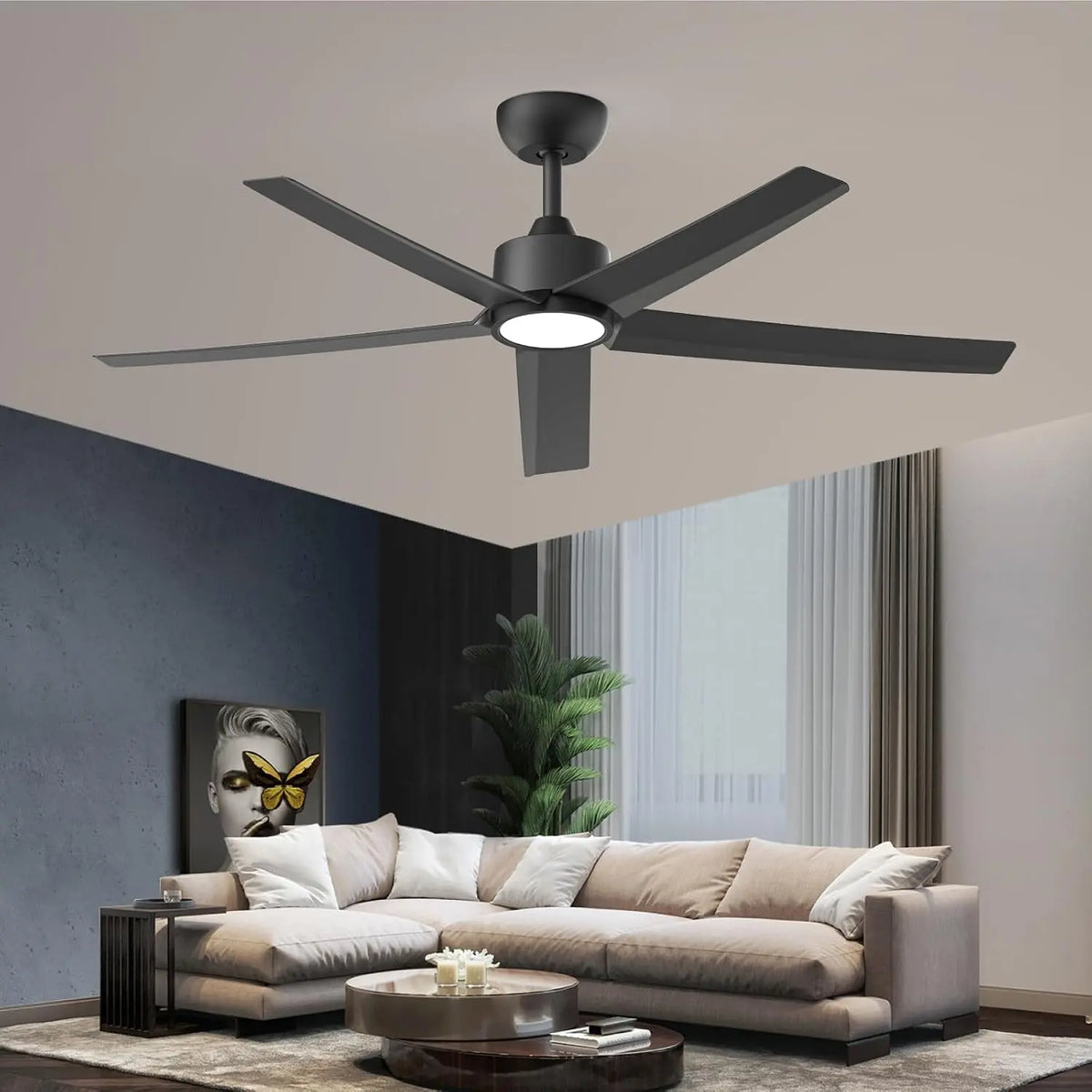 ocioc 52 Inch Ceiling Fans with Lights and Remote - Black, Airflow