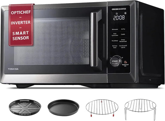 TOSHIBA OptiChef Classic All-in-One Countertop Microwave Air Fryer Combo for Small Kitchens 1.0 Cu. Ft. 1000W - Origin Inverter Tech & Humidity Sensor