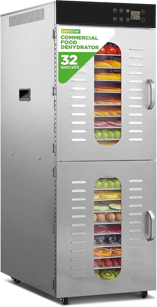 NutriChef 32 Layer & 2 Chamber Commercial Food Dehydrator Machine - Stainless Steel Trays, Digital Timer and Temperature Control, Fruit, Pet Treats