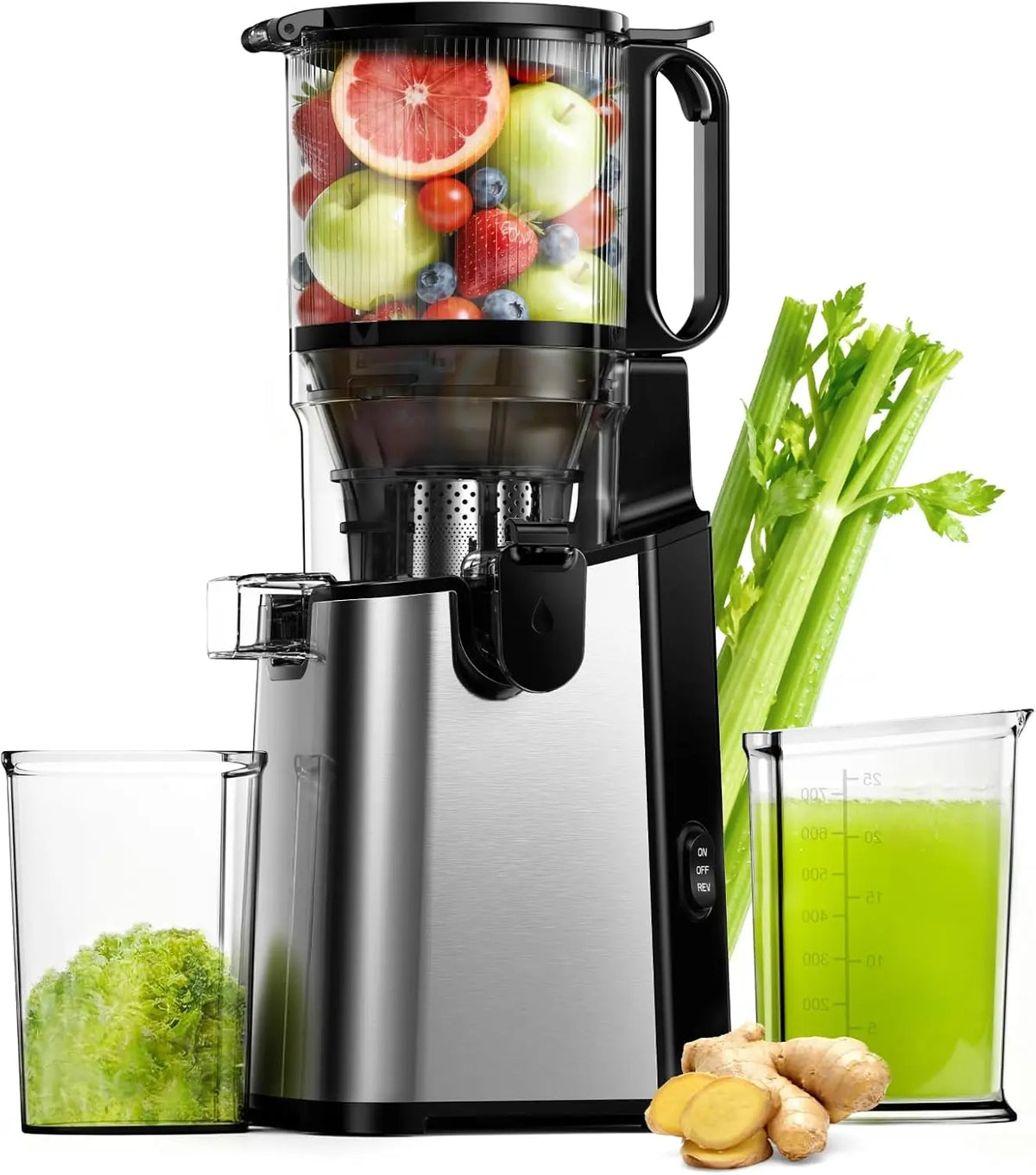 EUHOMY Juicer Machines - 5.8 Inch Wide Feed Chute Cold Press Juicer, Black