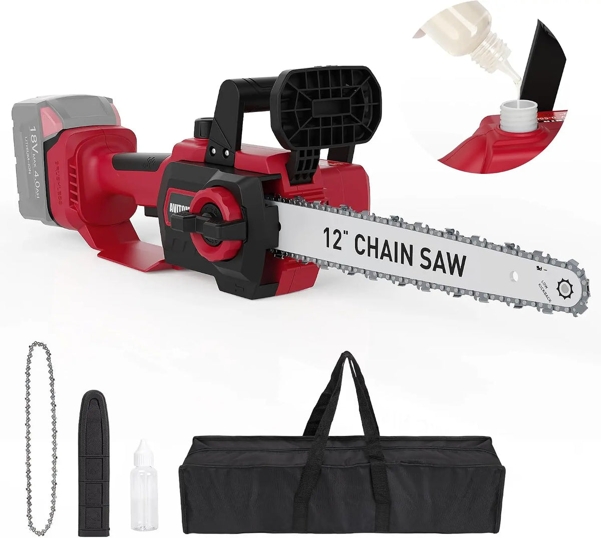 12 Inch Cordless Chainsaw for Milwaukee M18 18V Batteries - Battery NOT Included, Cordless Chain saw with 2 Pieces Replacement Chain