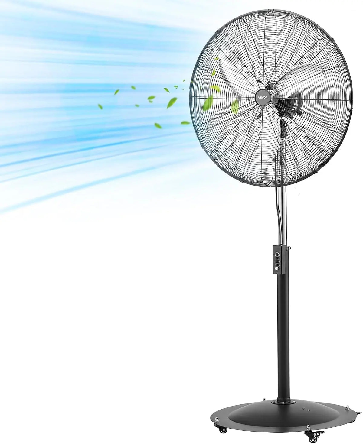 VEVOR 30-Inch High Velocity Pedestal Fan - 9100 CFM Industrial Standing Floor Fan with 85° Oscillating, 3-Speed Adjustable Height, IP44 Waterproof