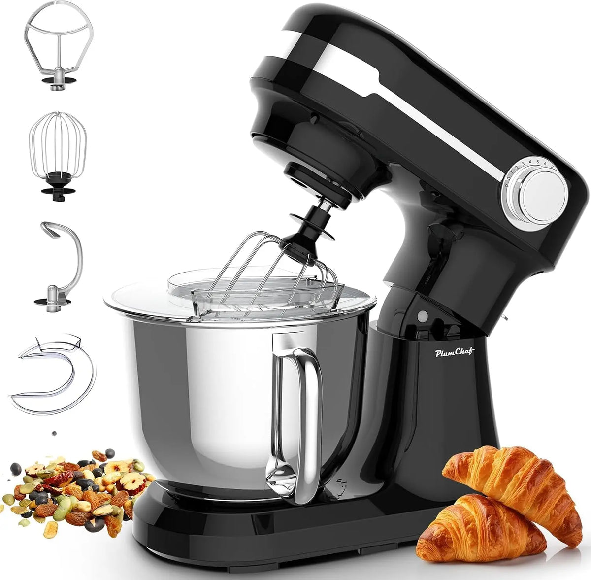 5.5QT Stand Electric Mixer - 12-Speed Kitchen Mixer with Tilt-Head, Stainless Steel Bowl Dough Mixer, Egg Whisk, Dough Hook & Beater Included, Black