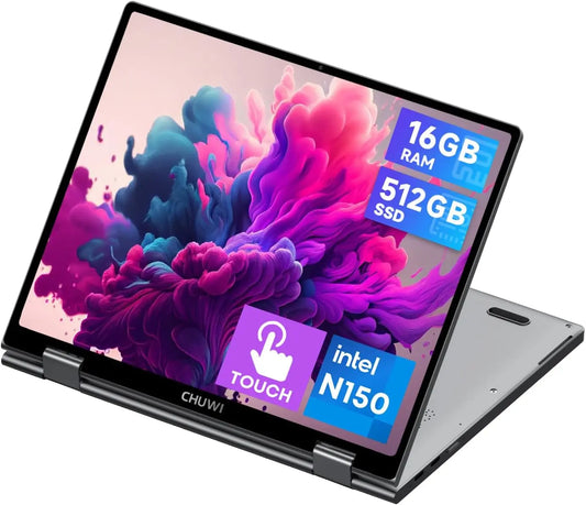 CHUWI 2-in-1 Mini Laptop 10.51'' - 16GB RAM 512GB SSD, Intel N150 Max 3.6GHz