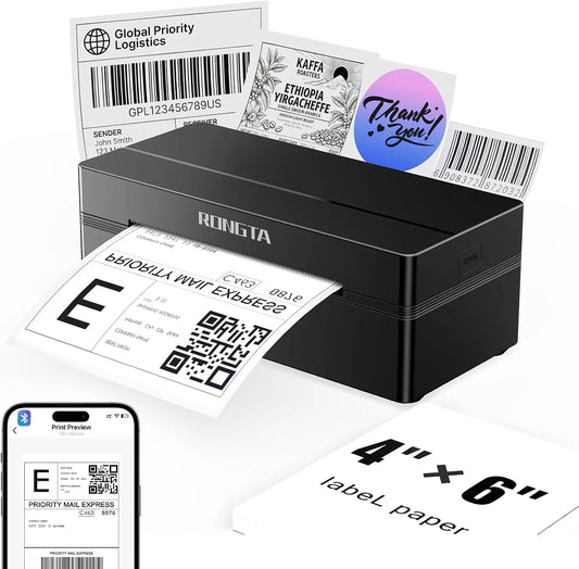 Rongta Bluetooth Shipping Label Printer - Wireless 4x6 Thermal Label Printer for Shipping Packages, Support Phones