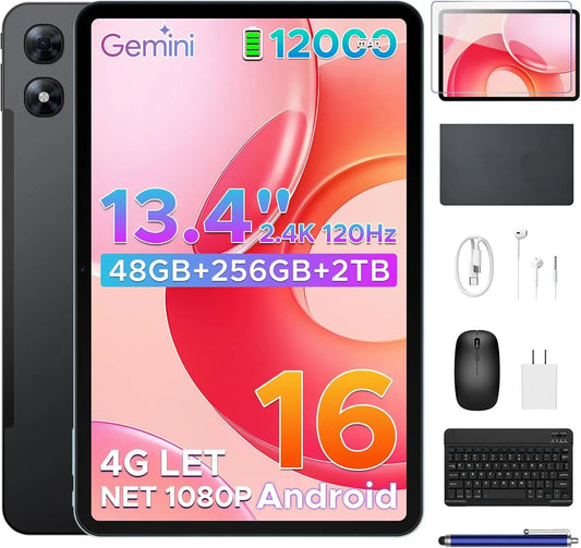 P13 Pro 13.4 Inch Android 16 Tablet With Gemini AI - UNISOC T7280 Octa Core, 48GB RAM+256GB ROM, 2.4K 120Hz Display, 12000mAh, 4G LTE, 5G WIFI