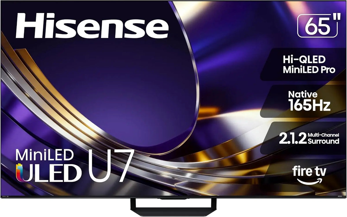 Hisense 65 Inch U7 Mini-LED ULED 4K UHD Gaming HDR Smart Fire TV - 65U7SF, 2026 New, Hi-QLED, Native 165Hz, VRR 330, Dolby Vision IQ · Atmos, 2.1.2 Ch