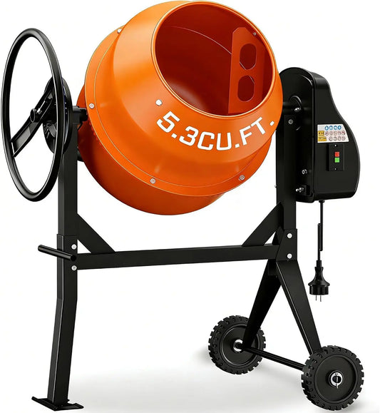Electric Cement Mixer - 5.3 Cu. Ft. 750W Portable Concrete Mixer Machine with 140L Drum, 110V Motor, 28RPM Rotation for Mortar, Stucco, and Feed