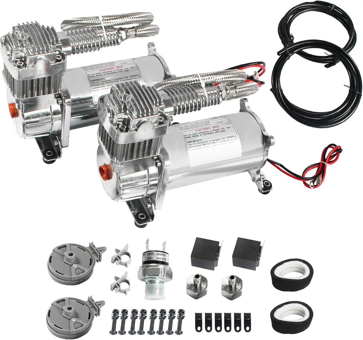 JDMSPEED New - 12 Volt Dual Chrome 440C 200 PSI Air Compressor Kit 440C