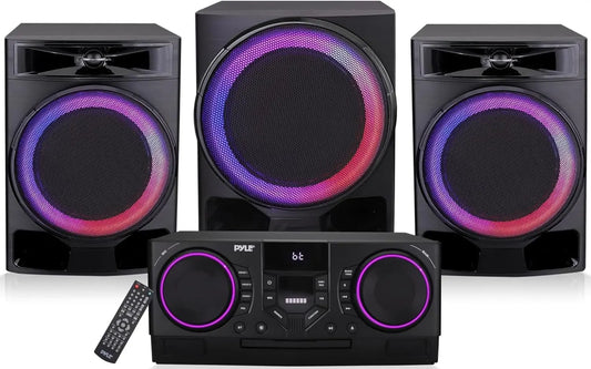 Pyle 4-Piece Bluetooth Stereo System - Mini Hi-Fi Bookshelf Stereo System with USB Recording, FM Radio and Remote Control, DVD/CD Compatibility, 1000W