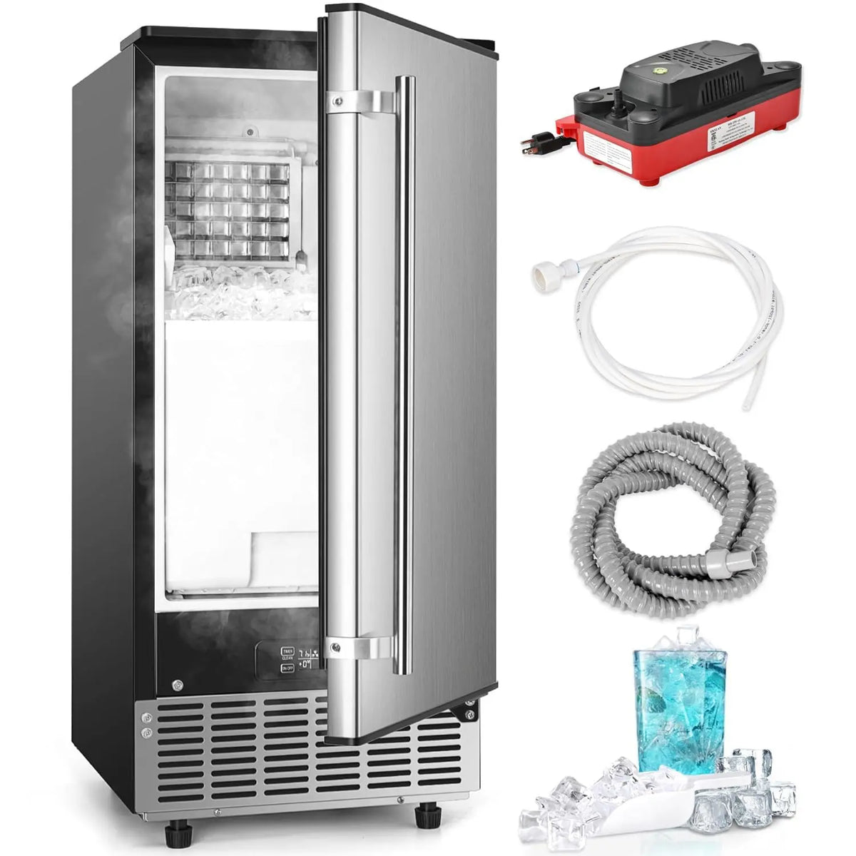 ICYGLEE Commercial Under Counter Ice Maker with Drain Pump - 100Lbs Daily