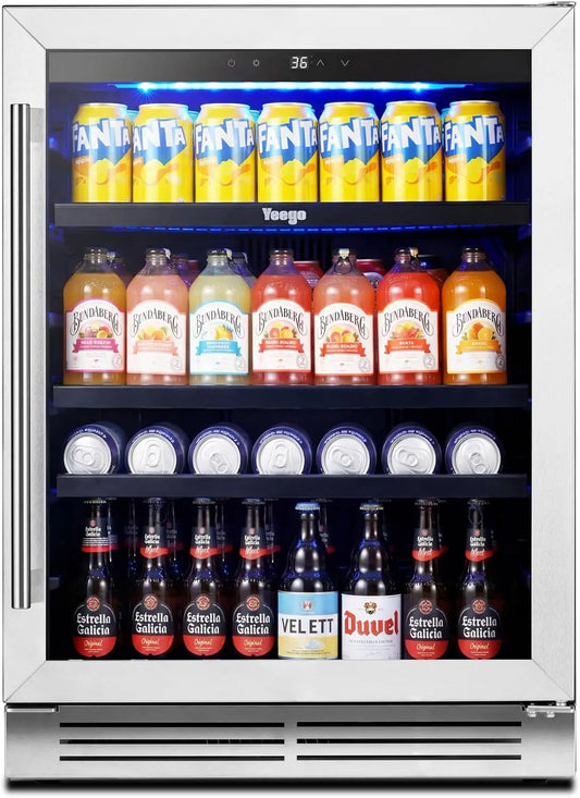 Yeego Beverage Refrigerator - 24 Inch 180 Cans Beer Cooler - With Glass Door