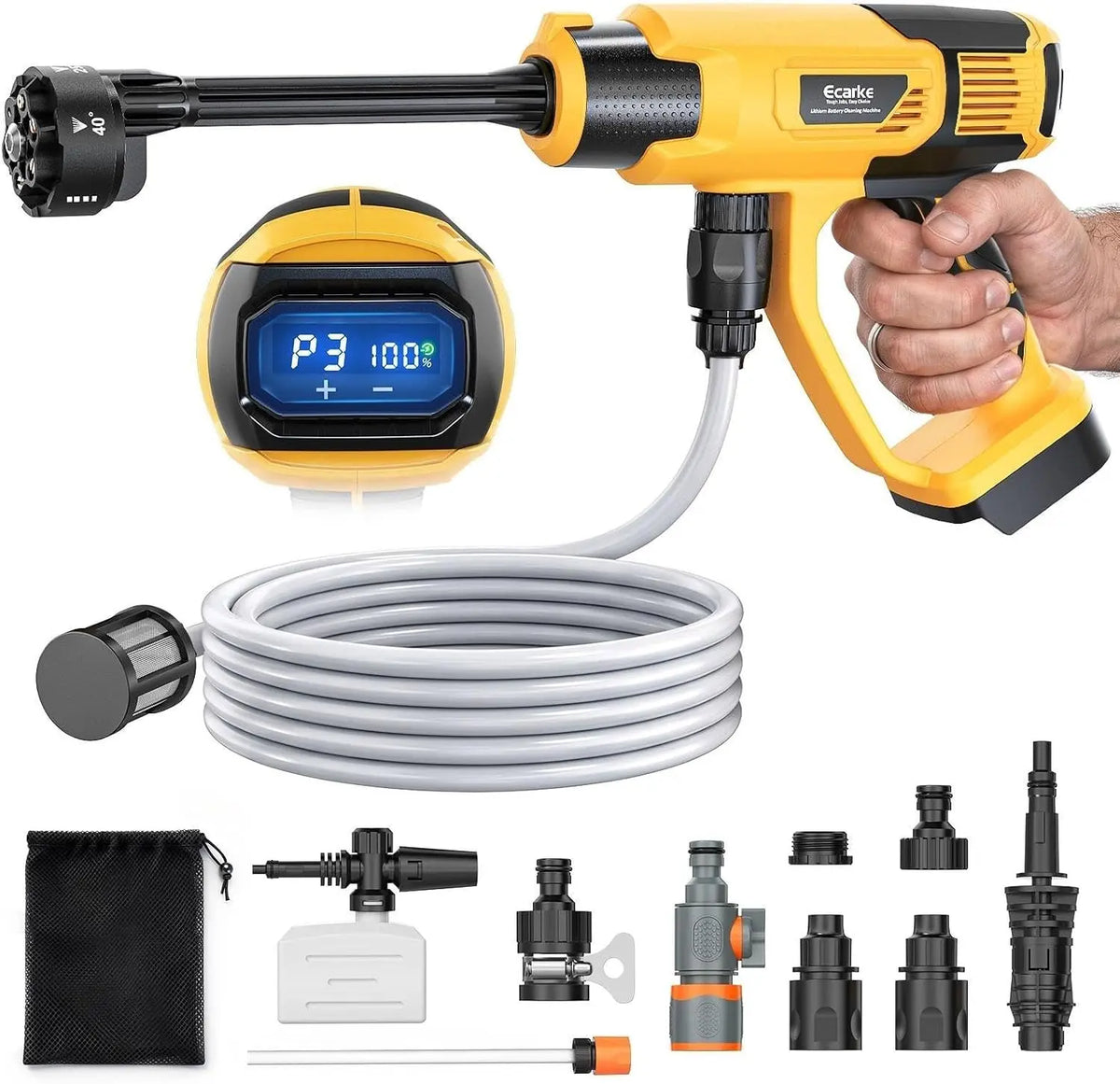 Ecarke Cordless Portable Car Cleaning Tool Compatible with DeWalt 20V Batteries - 800PSI, 17FT Hose & 6-in-1 Nozzle & Foam Cannon, Patio, Fence