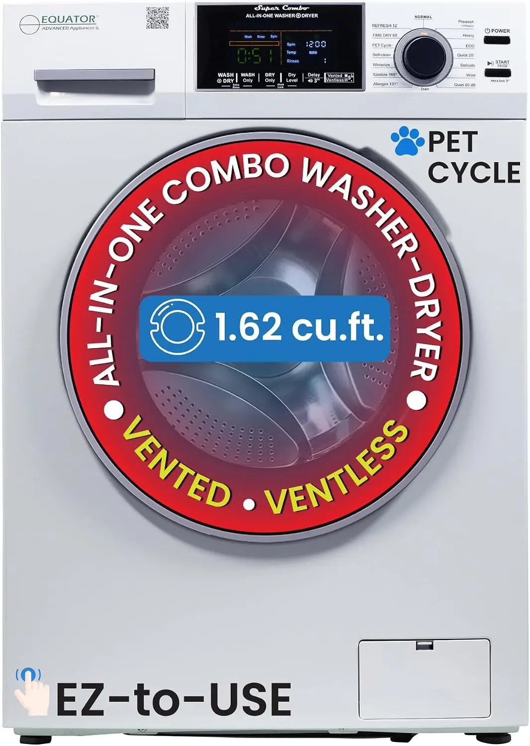 Equator 24 Inch 110V Convertible Compact Combo Washer Dryer - White