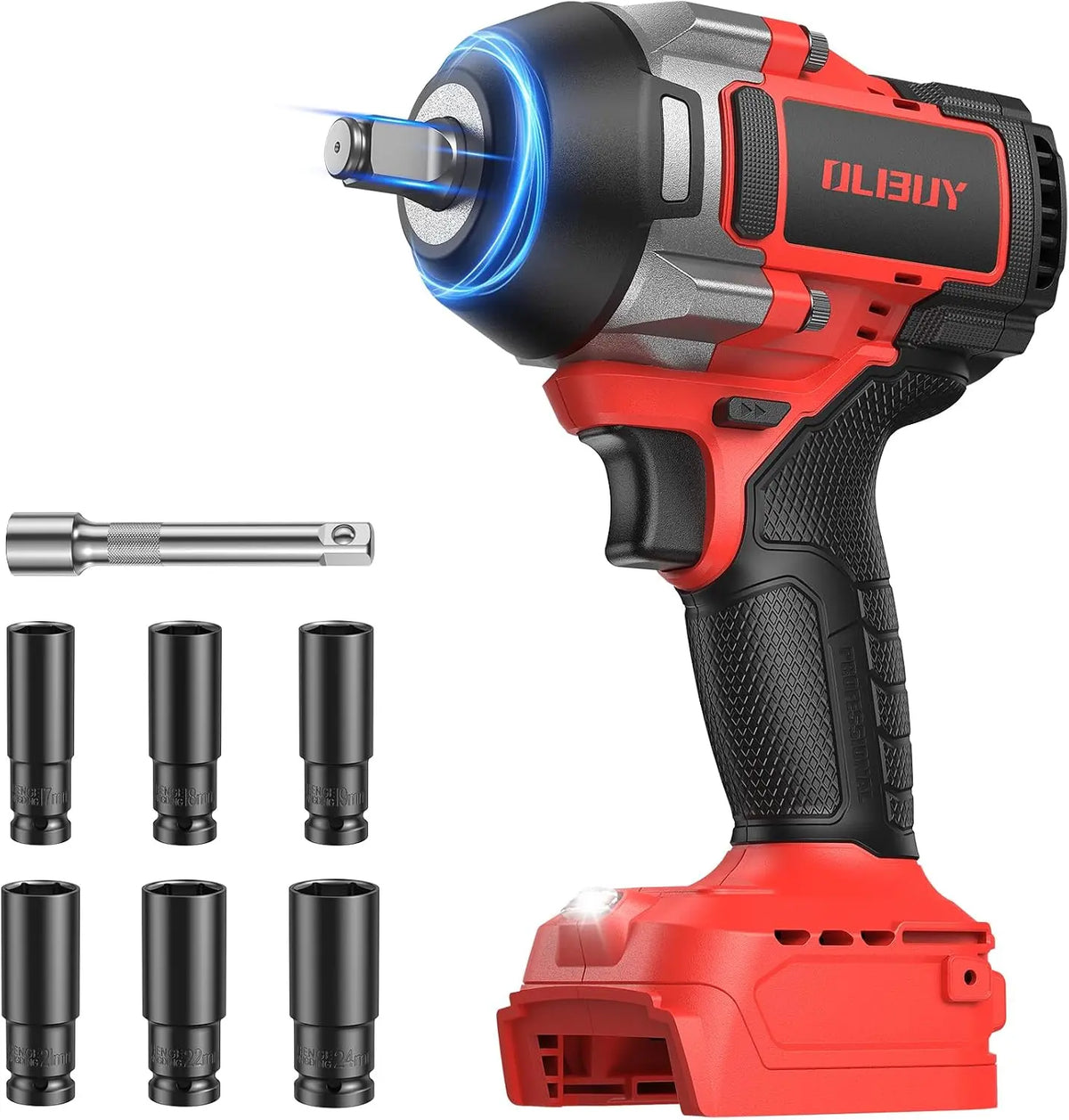 OLIBUY Cordless Impact Wrench for Mwkee M-18 Battery - 1106Ft-lbs, 1500N.m, 1/2 Electric Impact Driver, 3 Speed High Torque Impact Gun with 6 Sockets