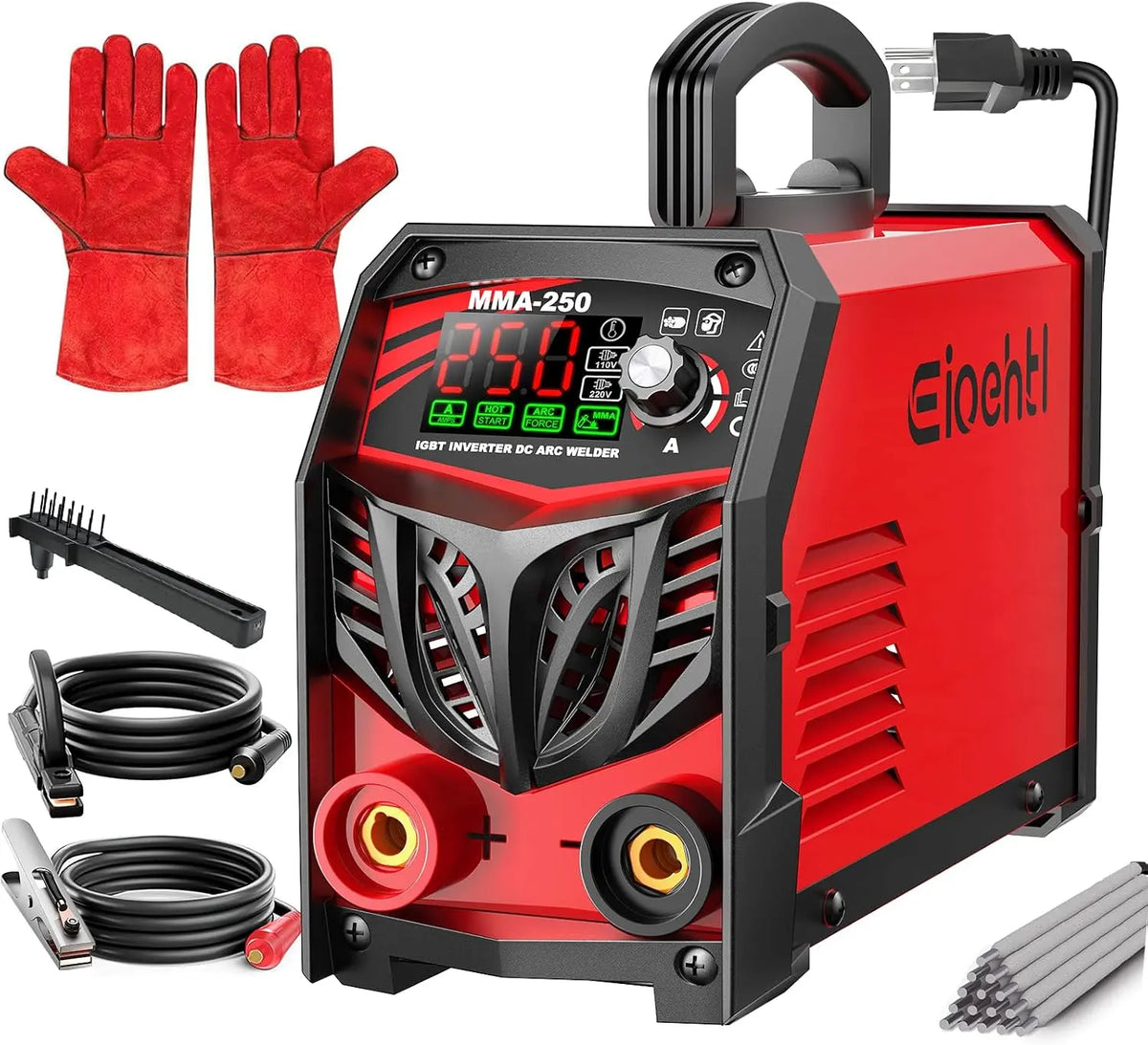250Amp Stick Welder 110V/220V Dual Voltage - with LED Display ARC Welding Machine w/Hot Start, IGBT Inverter, Portable Welder with Complete Kit