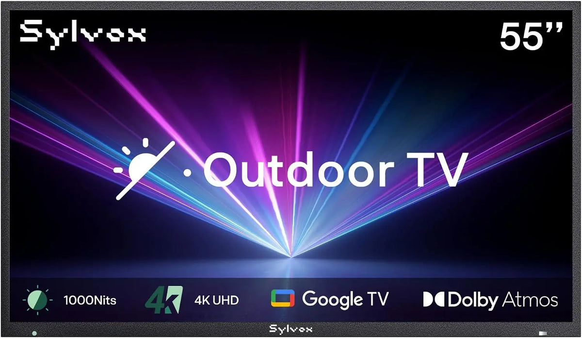 SYLVOX New 55 Inch Outdoor TV - Anti-Glare 4K UHD HDR10, Dolby Atmos, Google TV
