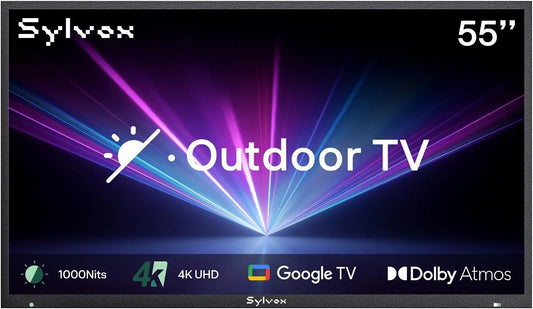 SYLVOX New 55 Inch Outdoor TV - Anti-Glare 4K UHD HDR10, Dolby Atmos, Google TV
