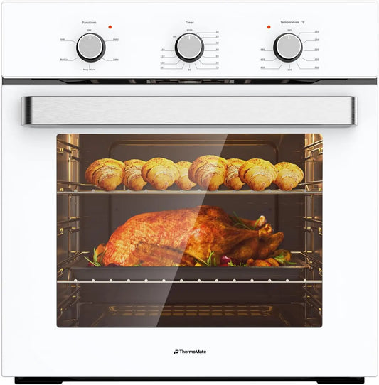 ThermoMate 24 Inch Electric Wall Oven - ETL Certified, 2.8 Cu. Ft. Electric Wall Oven with Anti-Mistouch Knobs, White