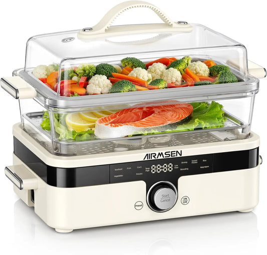 AIRMSEN Glass Food Steamer for Cooking | - 8.5QT 2-Tier & External Water Tank