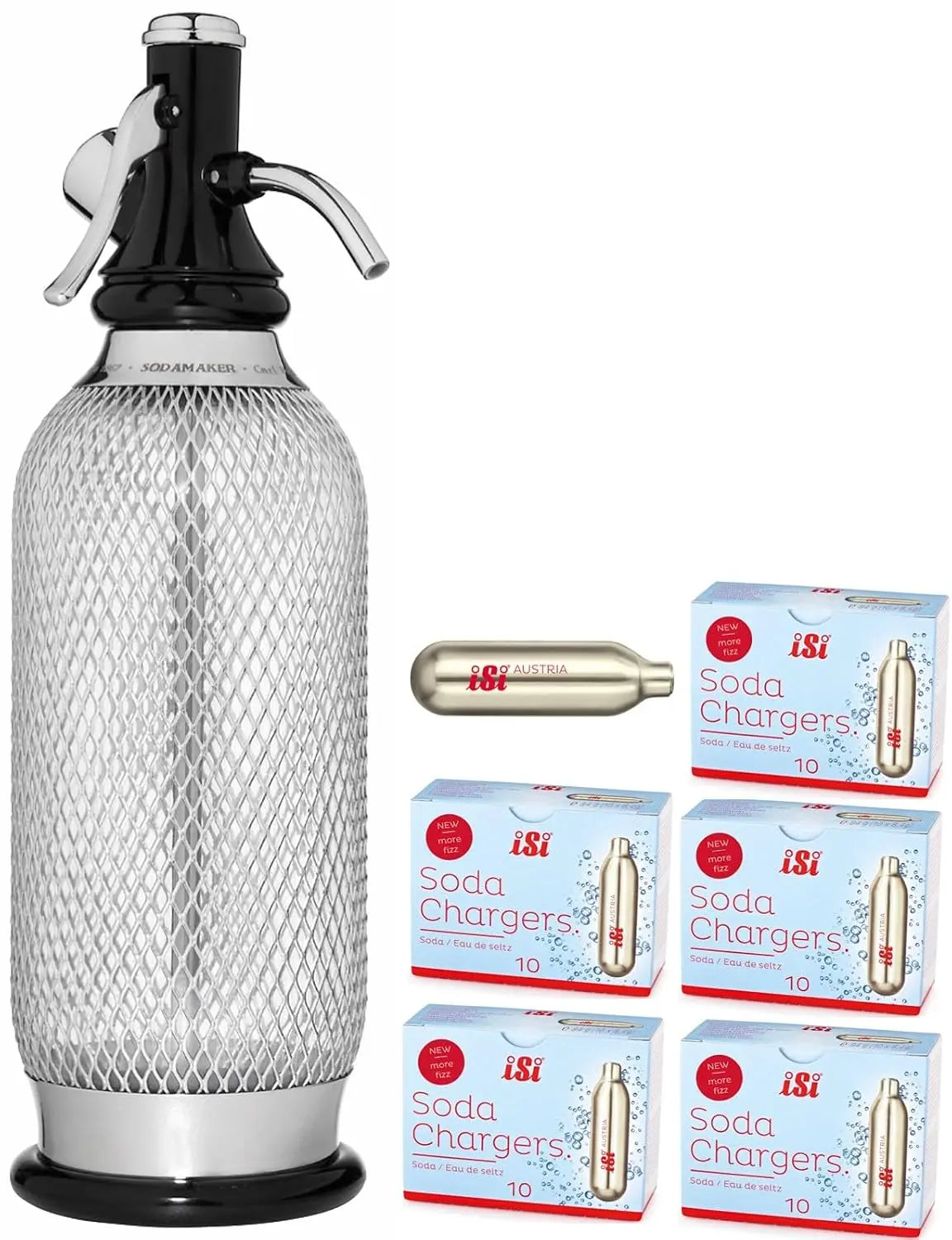 iSi North America Classic Sodamaker Set with Soda Siphon Chargers - 50-Pack, Juices, Cocktails