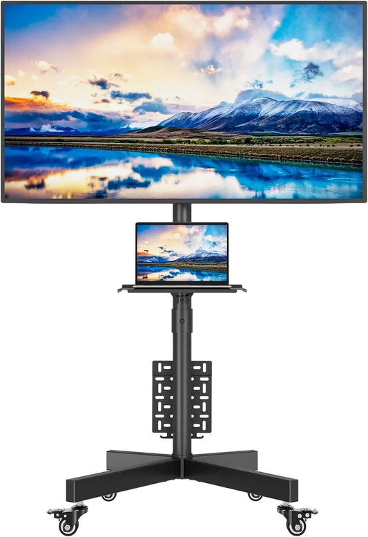 BONTEC Rolling TV Stand - With Pegboard Storage for 32 - 65 Inch TVs, Black