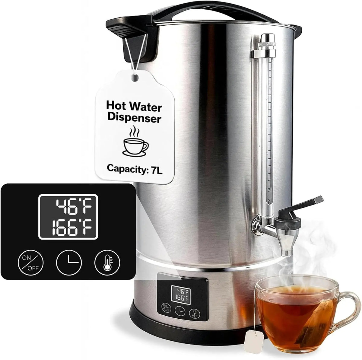 7L - 30 Cups, Hot Water Dispenser Urn, Commercial Hot Water Boiler