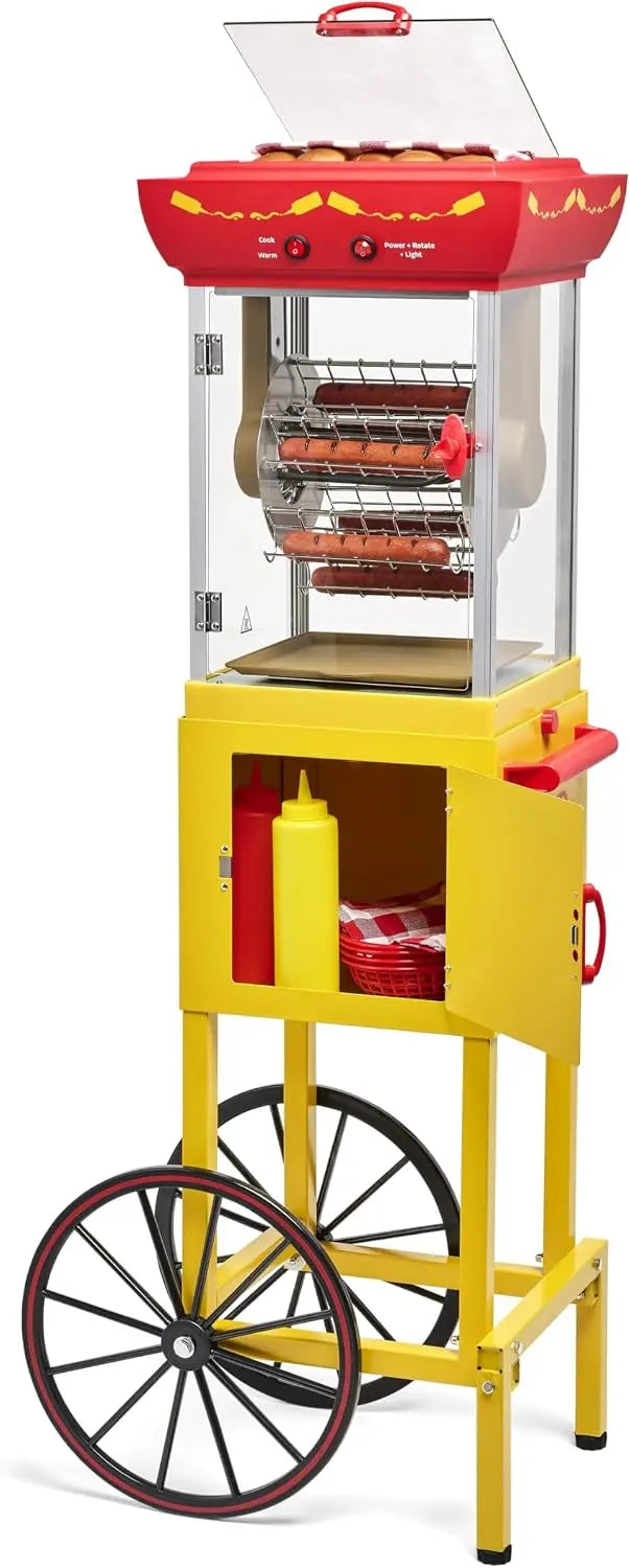 Nostalgia Oscar Mayer Hot Dog Ferris Wheel - Retro Style Hot Dog Roller Cart Toaster, Classic 6-Piece Grill Machine with Bun Warmer, Push Handle