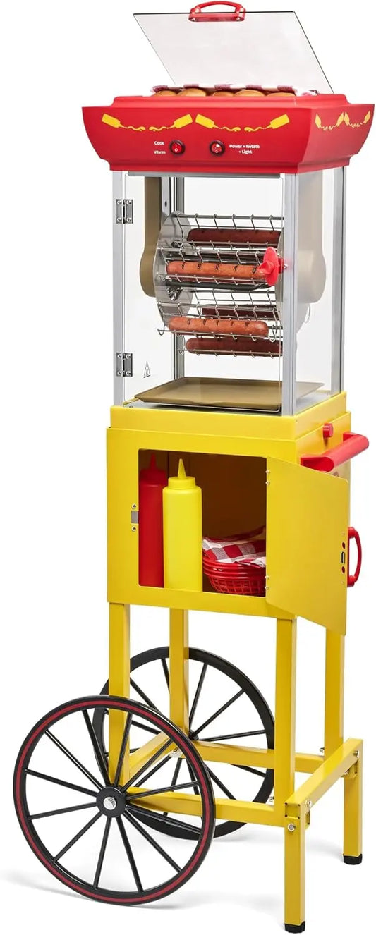 Nostalgia Oscar Mayer Hot Dog Ferris Wheel - Retro Style Hot Dog Roller Cart Toaster, Classic 6-Piece Grill Machine with Bun Warmer, Push Handle
