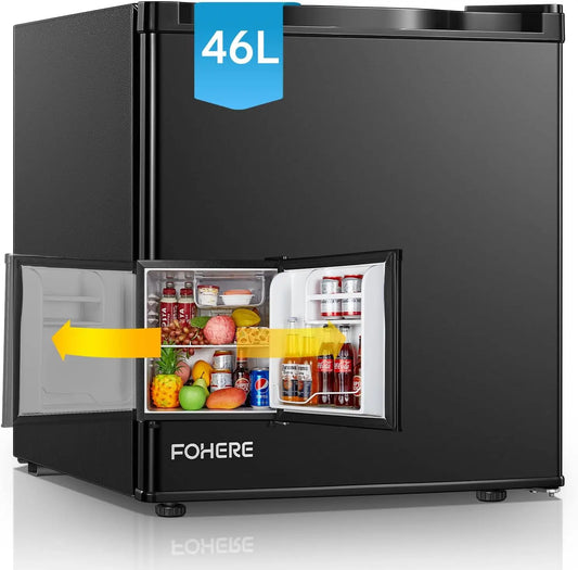 FOHERE 1.6 Cu. Ft. Mini Fridge for Bedroom with Freezer - Small Refrigerator with 7-Temperature Control, Removable Shelves for Home, Black, BC-46-E