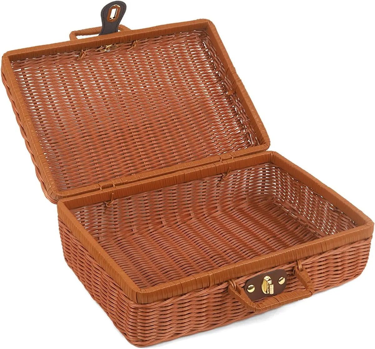 Imitation Wicker Picnic Basket - Vintage Picnic Basket with Lock Imitation Wicker Basket with Handle for Sundries Travel Camping and Outdoor Party