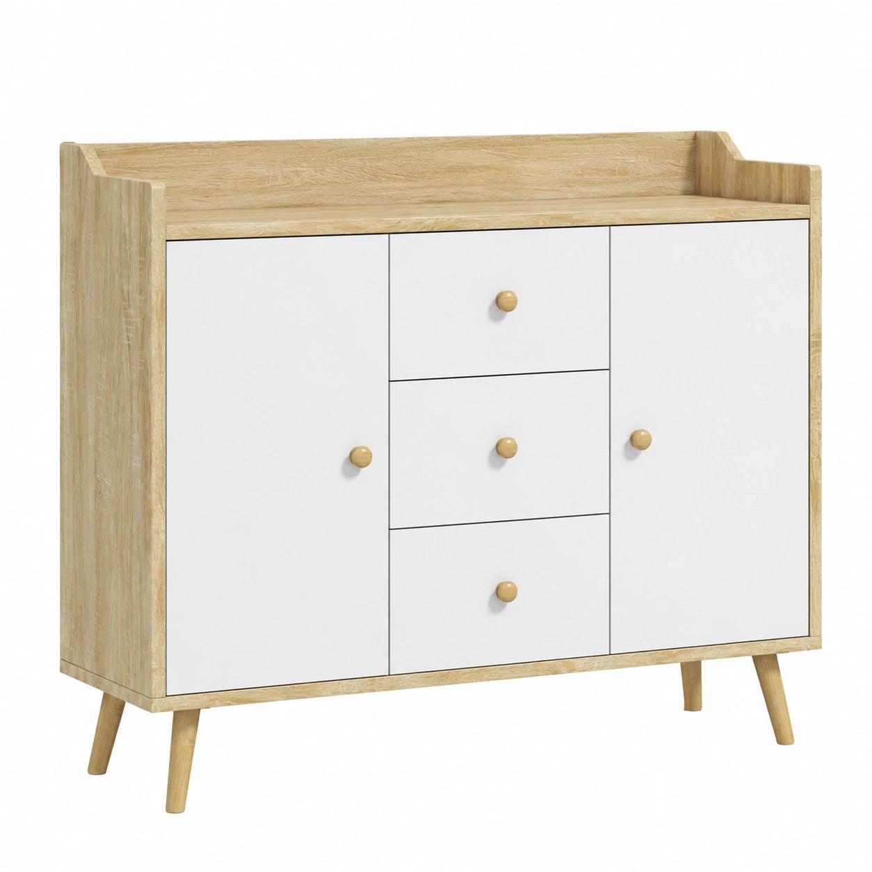 Mobile Credenza Multiuso con Cassetti e Armadietti, Design Moderno 90x32x80 cm, Bianco e Legno