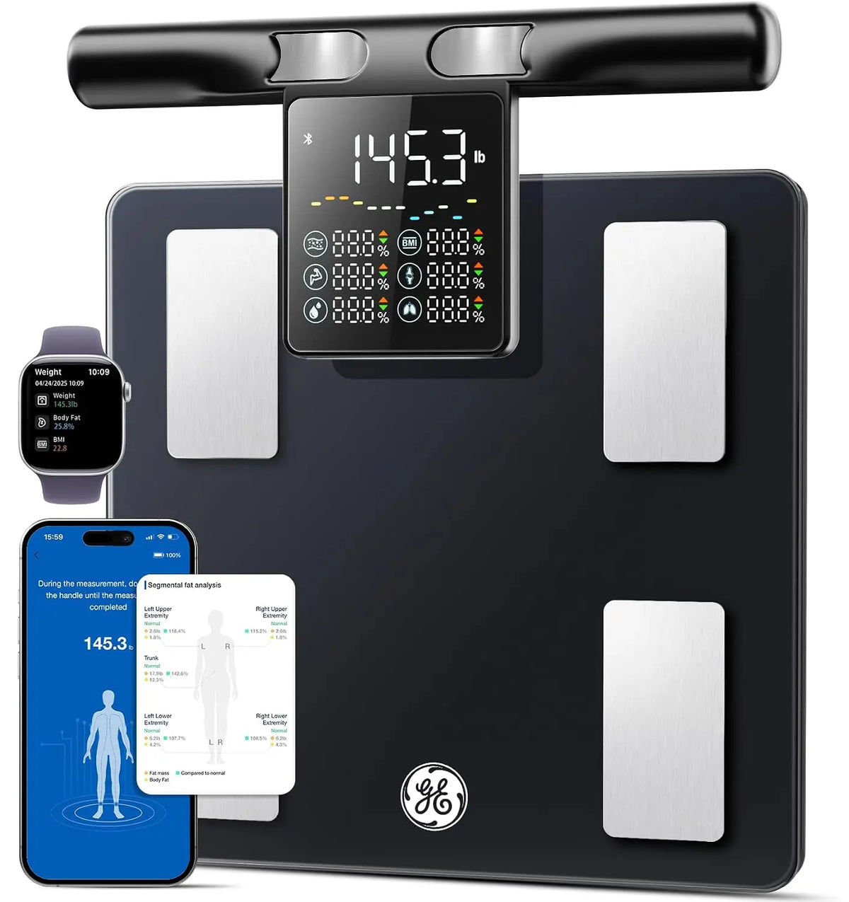 GE Smart Scale for Body Fat - With BMI Muscle Mass: 5.3-inch Handle Display